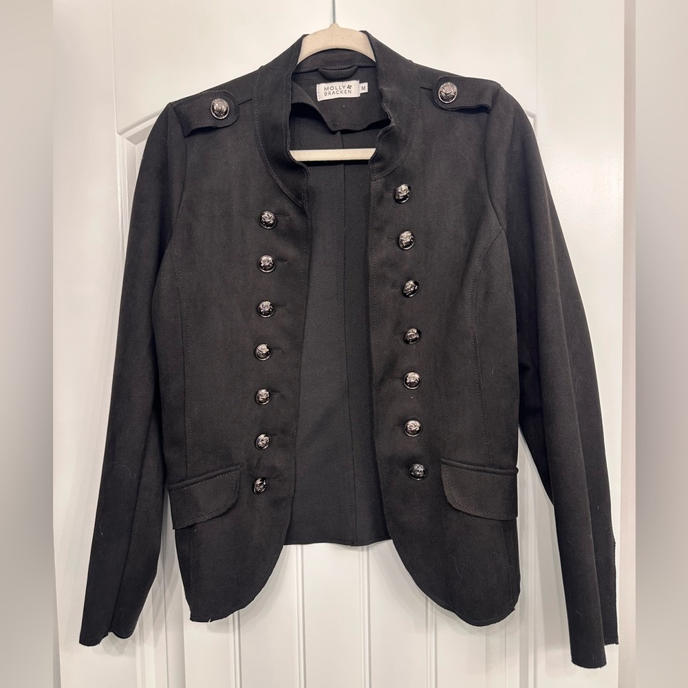 Molly Bracken black faux suede military jacket size medium